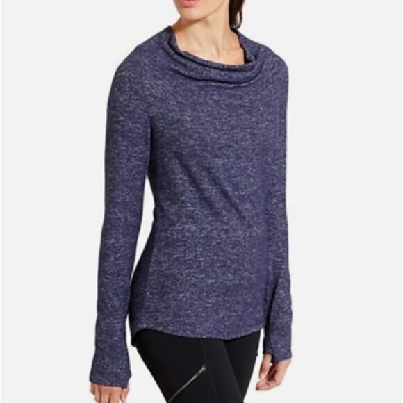 Athleta Heathered Navy Cowl Neck Long Sleeve - Size Small - Picture 1 of 5